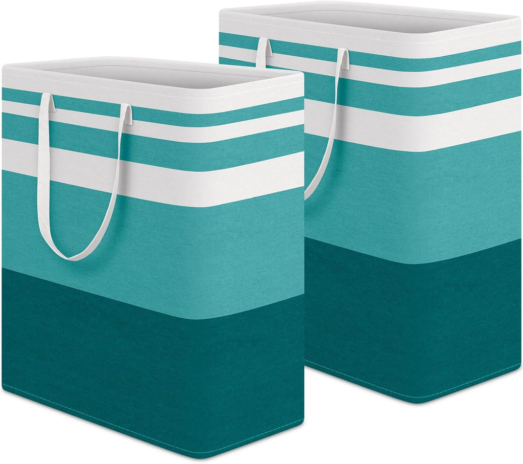HomeHacks 2-Pack Large Laundry Basket, Waterproof, Freestanding Laundry Hamper, Collapsible Tall Clothes Hamper with Extended Handles for Clothes Toys in the Dorm and Family (Green, 100L)