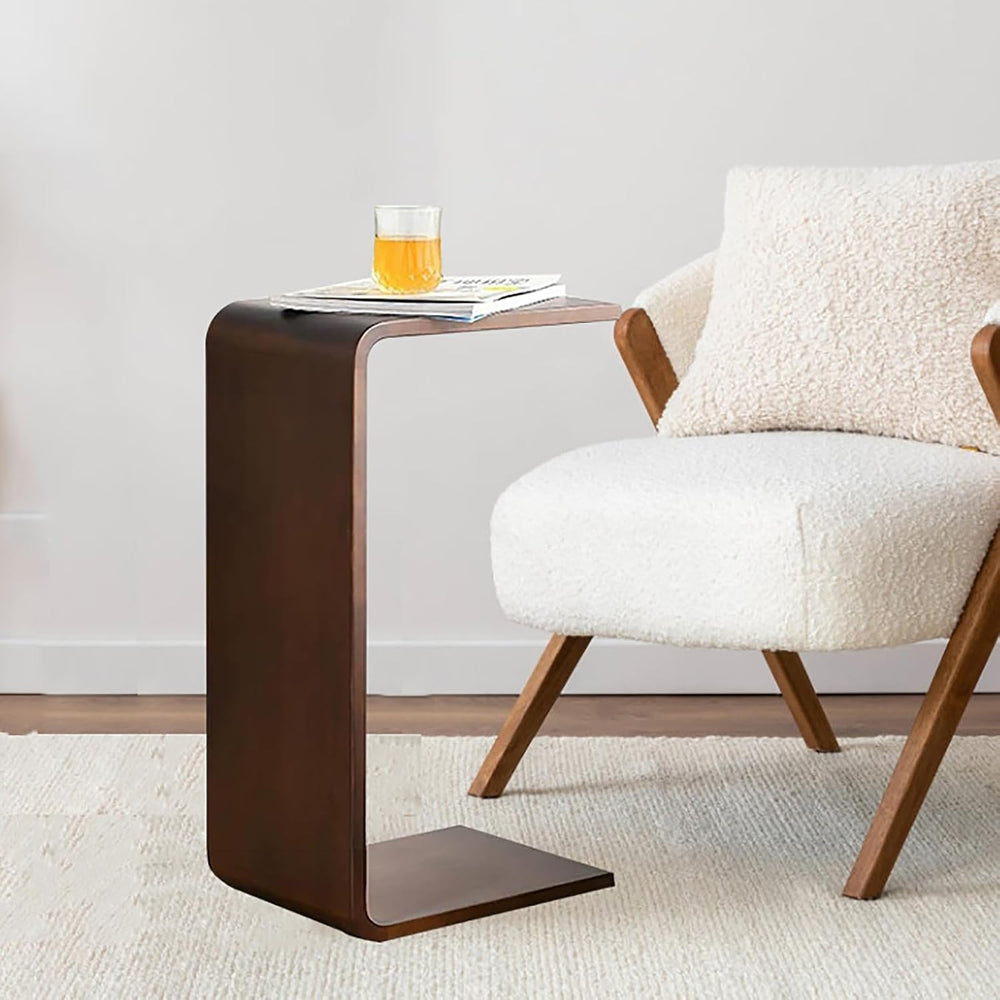 Solid Wood End Table for Couch,C Shaped Side Table Slide Under Sofa Table for...