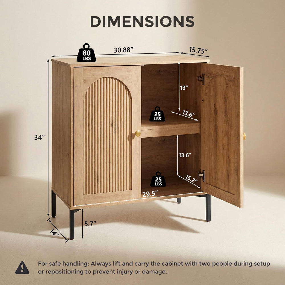 IFBUY Modern Sideboard Buffet Cabinet, 34" Tall Fluted Arched Buffet Cab...