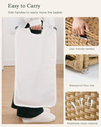 Laundry Hamper with Lid Laundry Basket 132 L (35 Gal) Wicker Clothes Hamper, Handwoven Rattan Hamper with Handles and 4 Removable Liner Bags, 6 Mesh Bags for Laundry Bedroom Natural