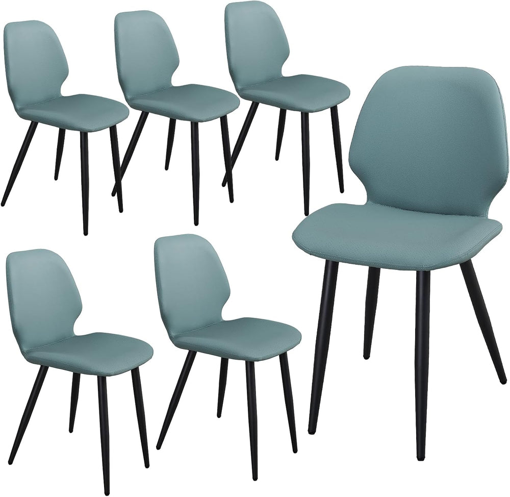 Leather Dining Chairs Set of 6, Mid Century Modern Dining Chairs Upholstered ...