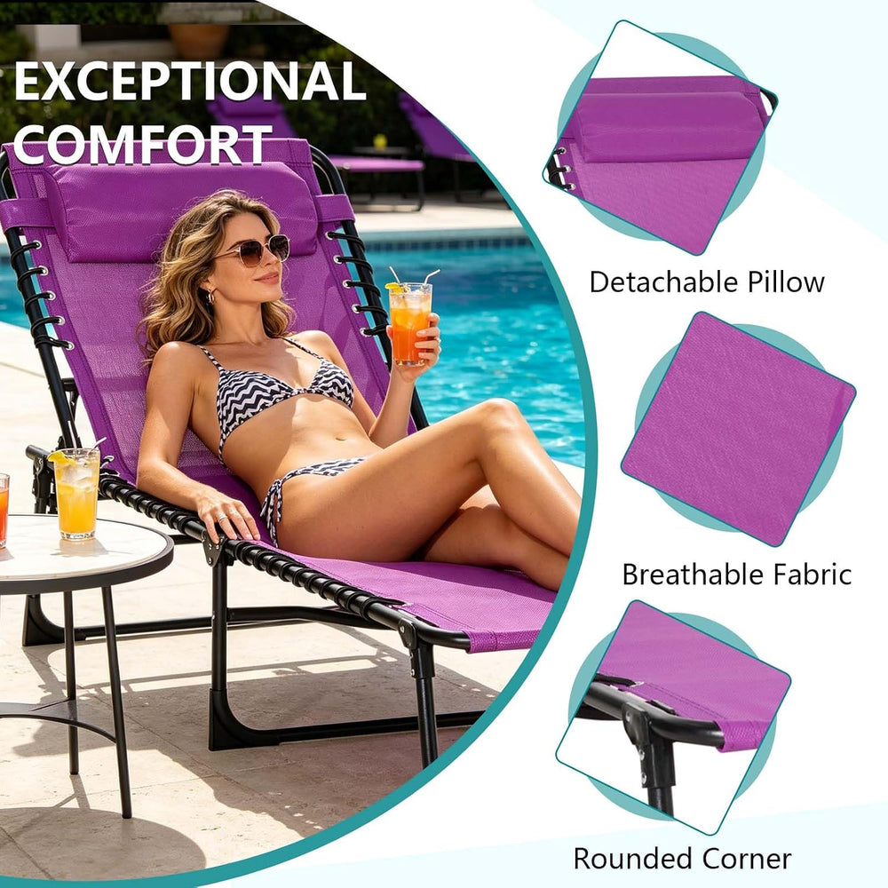 Outdoor Sun Tanning Chair Folding, Heavy Duty Adjustable 4-Position Folding L...