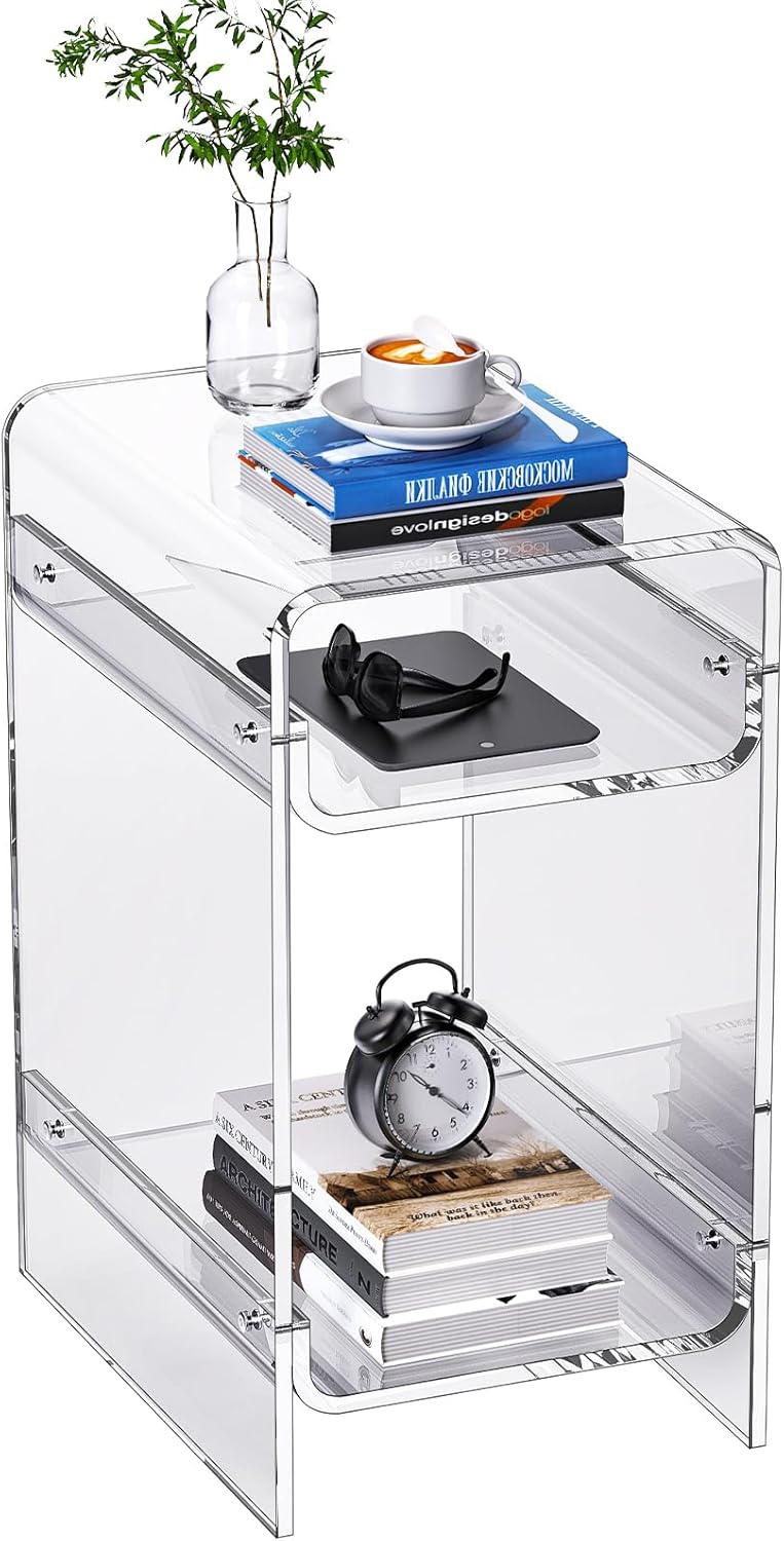 Clear Acrylic Side Table, Narrow Nightstand Bedside Table for Bedroom, Skinny...