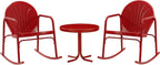 Crosley Furniture Griffith 3-Piece Outdoor Rocking Chair and Side Table Set, Retro Metal Bistro Patio Sets, Bright Red Gloss