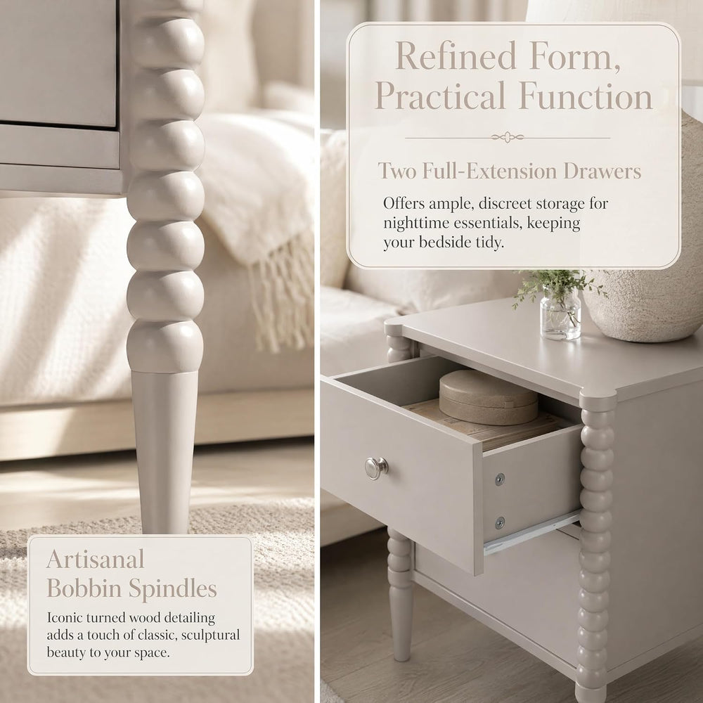 2-Drawer Nightstand, Modern Bedside Table with Silver Handles, 19.69" W ...
