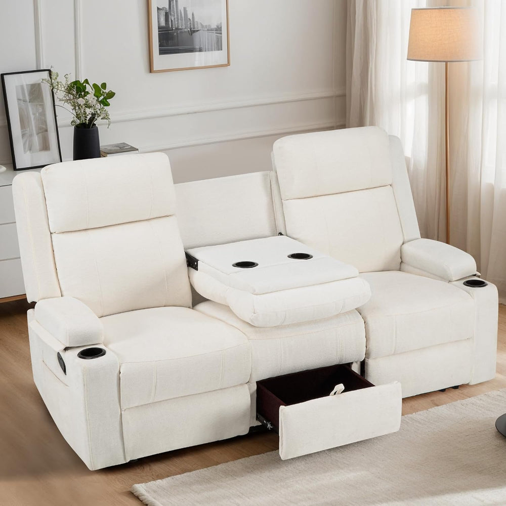 75'' Manual Reclining Sofa with Storage Drawer, 3 Seat Wall Hugger Re...