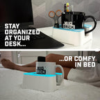 MugBrick Drink Holder for Couch, Bed, Car, Boat - Non-Spill Table and Desk Cup Holder, Tip Proof Spill Prevention Organizer, White + Pink Glow