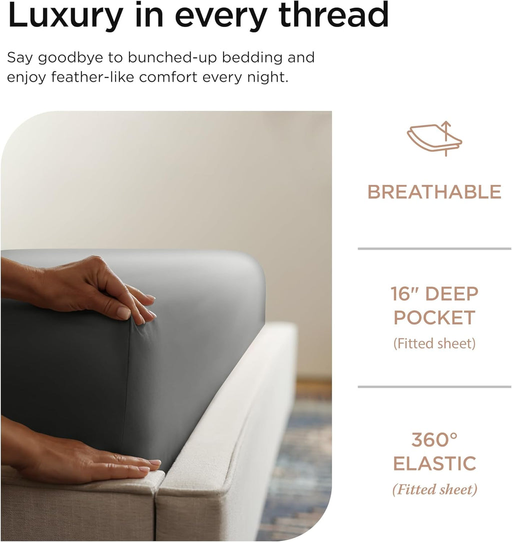 Threadmill Twin Sheet Set |656 Thread Count 100% Supima Cotton Sheets for Twin Mattress | Solid Sateen Twin Bed Sheets Set with 16” Deep Pocket | Soft Breathable 3-Piece Cooling Sheet Set | Dark Grey