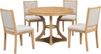 Ball & Cast Retro Dining Table Set for 4 with 4 Upholstered Chairs,5-Piece Wooden Living Room Furniture W/ 42" Round Extendable Kitchen Desk,for Small Space,Apartment,Dining Room,Natural