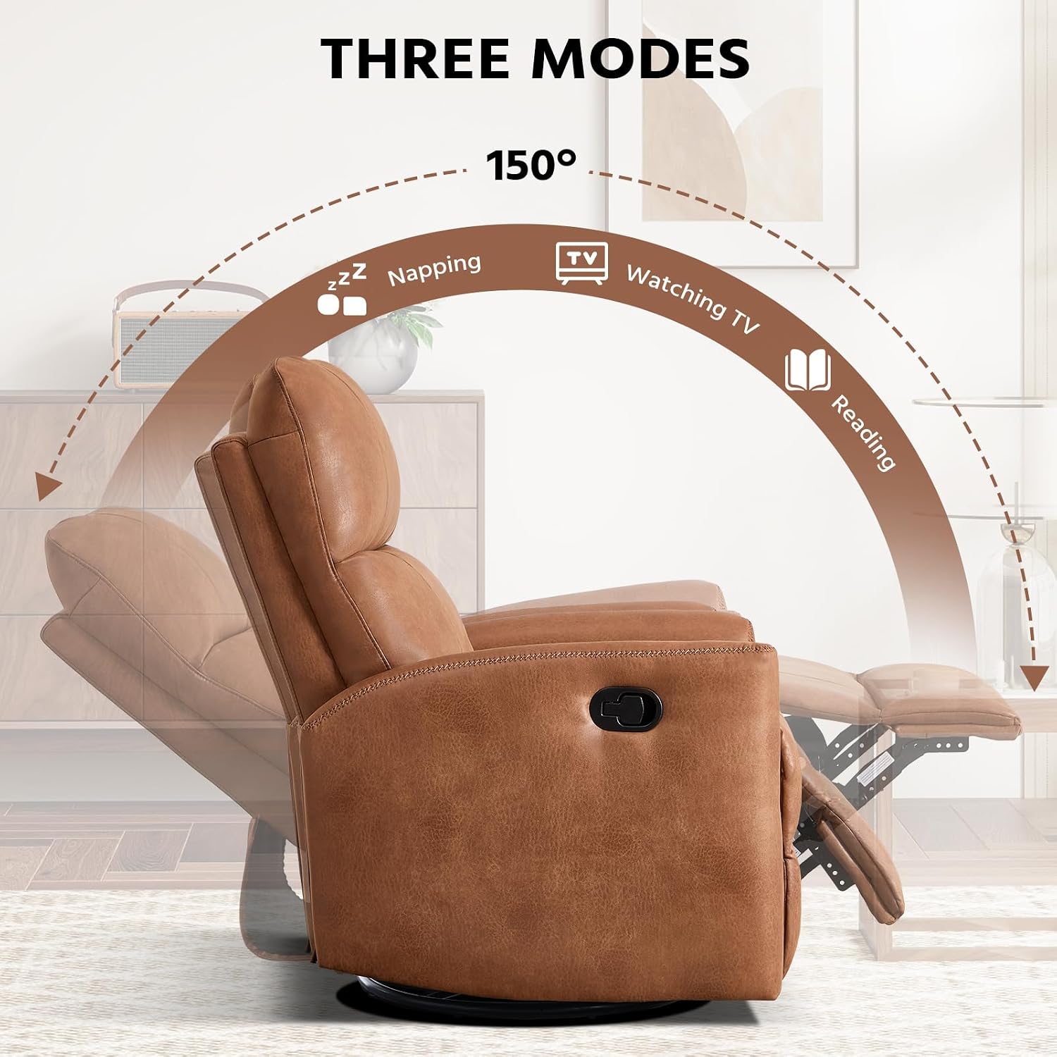 HAOMARKETS Swivel Rocker Recliner Chair Set of 2, Manual Faux Leather Glider Rocking Recliners for Adults, 360° Swivel Nursery Reclining Sofa with Padded Backrest for Living Room, Dark Brown