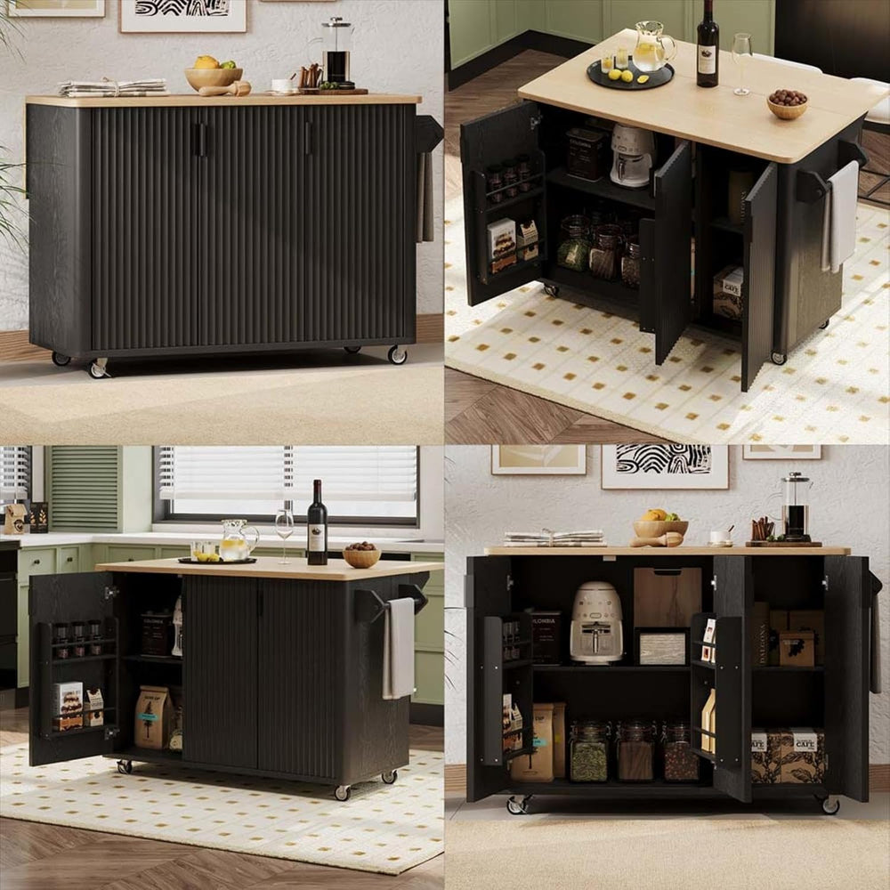 Kitchen Island with Drop Leaf with Drop Leaf Countertop with Storage and Dini...