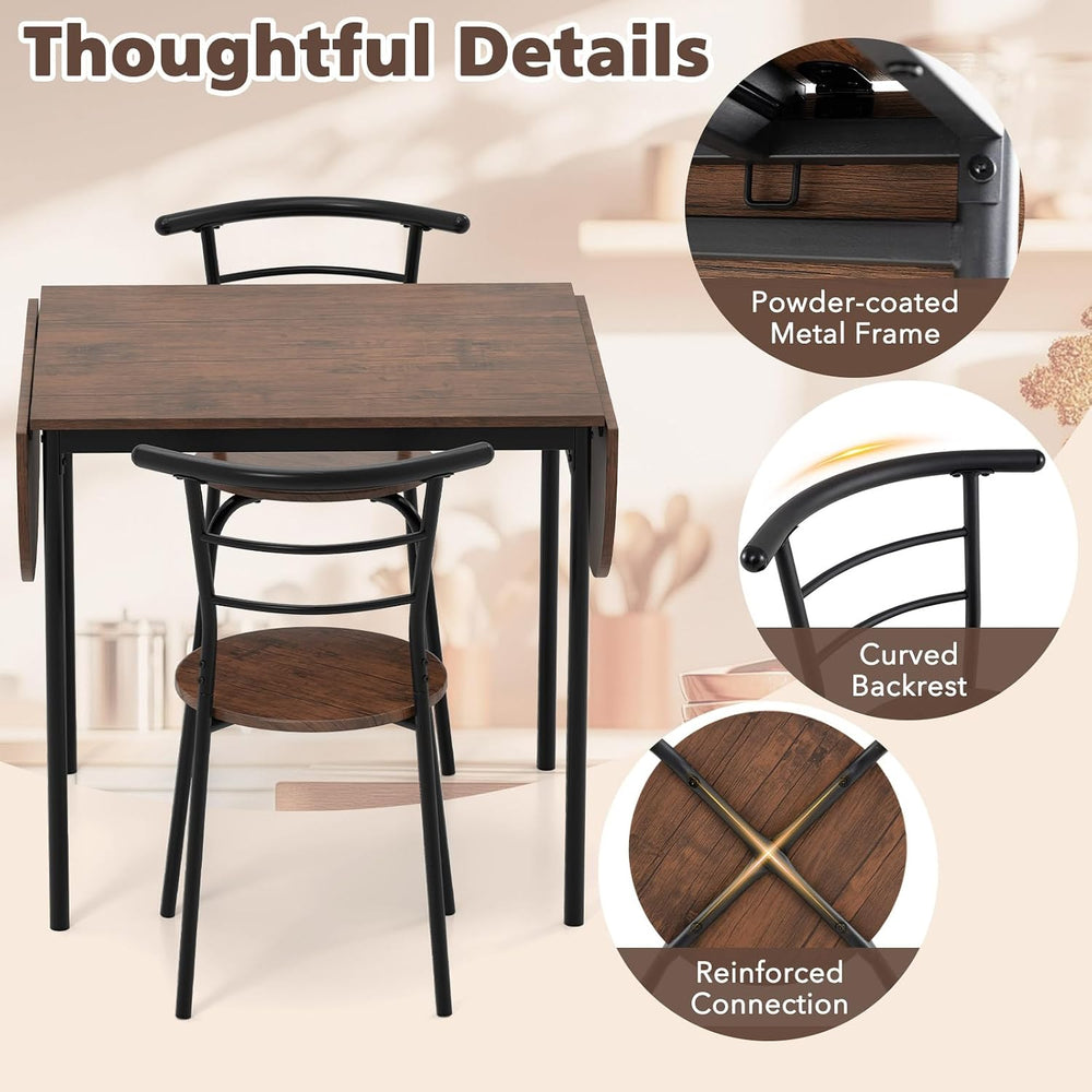GOFLAME 3-Piece Drop Leaf Dining Table Set, Extendable Kitchen Breakfast Tabl...