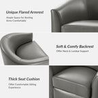 HULALA HOME Genuine Leather Swivel Barrel Chair with Solid Wood Base, Grey | Transitional Round Swivel Accent Chair with Flared Armrests, No Assembly Required, for Living Room Bedroom Reading Relaxation