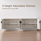 Fluted TV Stand for up to 75" TVs, 68" Entertainment Center with 4 Doors, Modern Media Console with Adjustable Shelves & Storage Cabinets, White