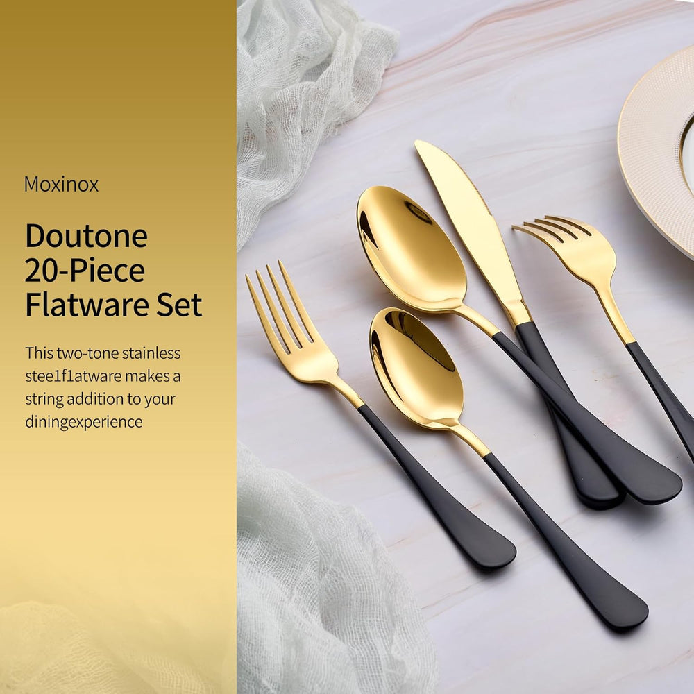 20-Piece Black & Gold Silverware Set, 18/0 Stainless Steel Colorful Handl...