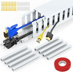 Wire Duct Kit, Open Slot Cable Management Raceway, 123in Track Desk Channel, Cord Cover Wiring, Cable Raceway Kit to Hide Wall Mount TV Cables - 8x15.4in X 1.97in X 1.97in