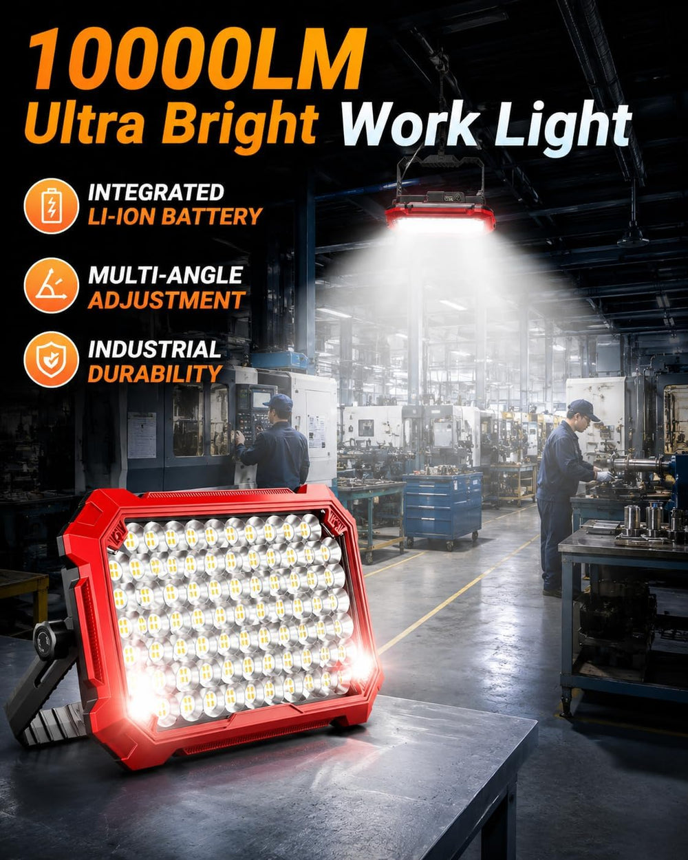 LED Portable Work Light，13000mAh Rechargeable Magnetic 10000LM Flood Light