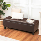 Asense 45" Storage Ottoman Bench,Faux Leather Upholstered Ottoman with Legs,Tufted Ottoman with Safety Hinge,Storage Bench for Bedroom,Living Room,Entryway,Chocolate Brown