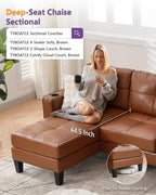 TYBOATLE 116’’ W Brown Faux Leather Sectional Couch w/USB and Cup Holders for Living Room, Comfy Tufted U Shaped Sofa w/Chaise Lounge, Office Leather Sofa for Bedroom