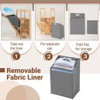 GOFLAME Tilt-out Laundry Hamper with 2-Tier Shelves, Bamboo Laundry Baskets Organizer with Removable & Foldable Fabric Liner, Bathroom Storage Shelf Cabinet for Laundry Room, Bedroom
