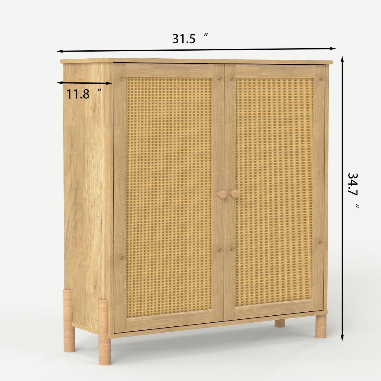 CIATRE Mid-Century Modern Natural Storage Cabinet with Woven Rattan Doors & Adjustable Shelves - Ideal for Living & Dining Room Decor & Organization