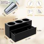 Hair Tool Organizer, Acrylic Hot Hair Styling Tool Organizer with 3 Cups, Hair Dryer Holder for Bathroom Organization Bedroom Vanity Countertop Caddy Storage Curling Iron Stand (Glossy Black)