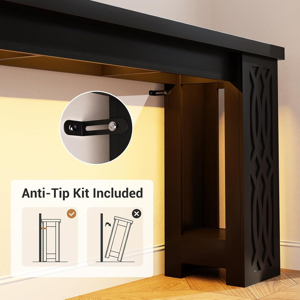 Cyclysio 63" Console Table with Outlet & Colorful LED Lights, Black ...