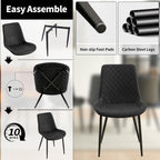 PU Leather Dining Chairs Set of 2, Modern Armless Dining Room Chairs, Comfy Upholstered Kitchen Chairs with Backrest, Black Metal Legs for Living Room, Dinning Room, Black