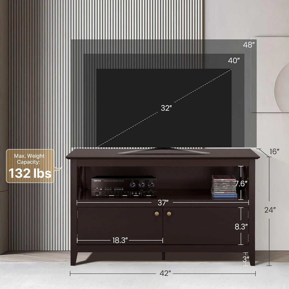 Yaheetech 42in Small TV Stand with Storage, Espresso X-Frame Media Cabinet