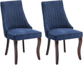 Dining Chairs Set of 2，Linen Channel Tufted Kitchen Dining Room Chair with Curved Solid Wood Legs, Comfortable Fabric Upholstered Dining Chair for Dining Room, (Blue, 2pc)