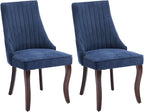 Dining Chairs Set of 2，Linen Channel Tufted Kitchen Dining Room Chair with Curved Solid Wood Legs, Comfortable Fabric Upholstered Dining Chair for Dining Room, (Blue, 2pc)