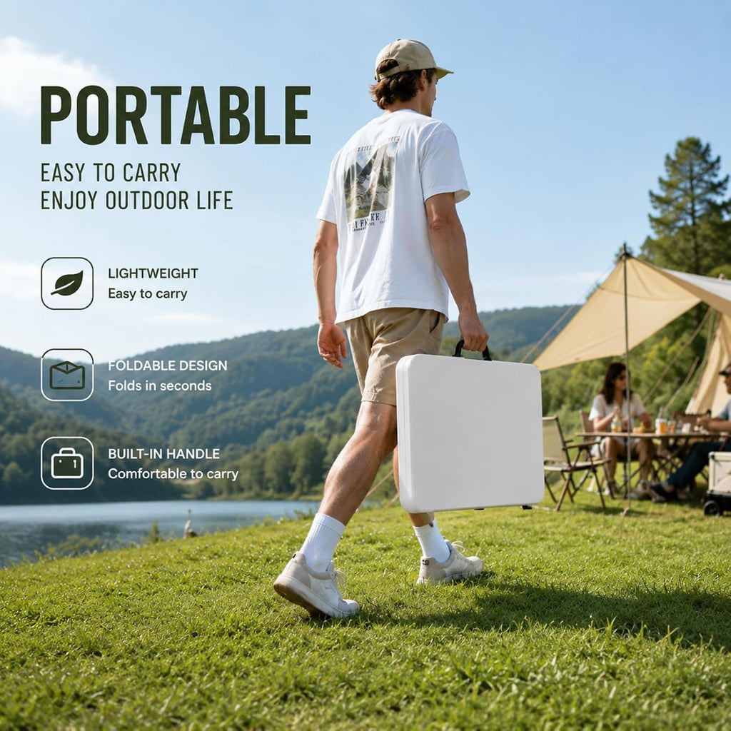 36" Folding Square Table, Portable Card Table with Built-in Handle, Compact Foldable Camping Picnic Table No Assembly, Easy Carry for BBQ, Party, Indoor Outdoor Use