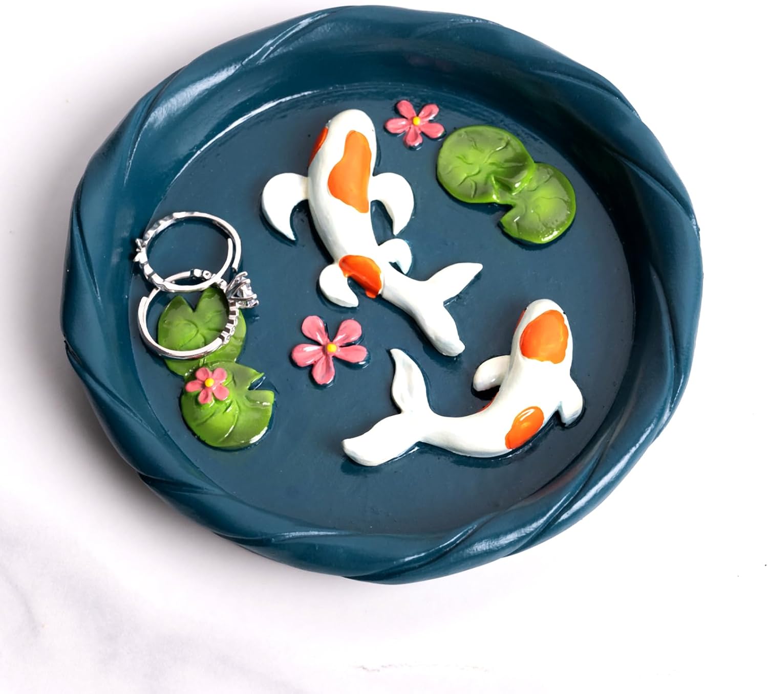 Koi Fish Ring Dish, Decorative Jewelry Tray & Key Bowl | Resin Tray, Trinket Catch-All Plate, Wedding/Engagement Ring Holder, Entryway Table Key Dish, Koi Fish Decor Gift for Women