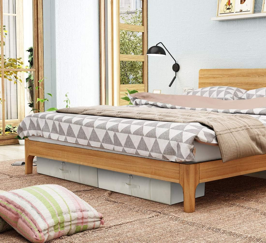 iwill CREATE PRO Folding Under Bed Shoes Storage Organiser Bins with Lid, Underbed Clothes Organizer Basket, Garment Storage Boxes, Beige