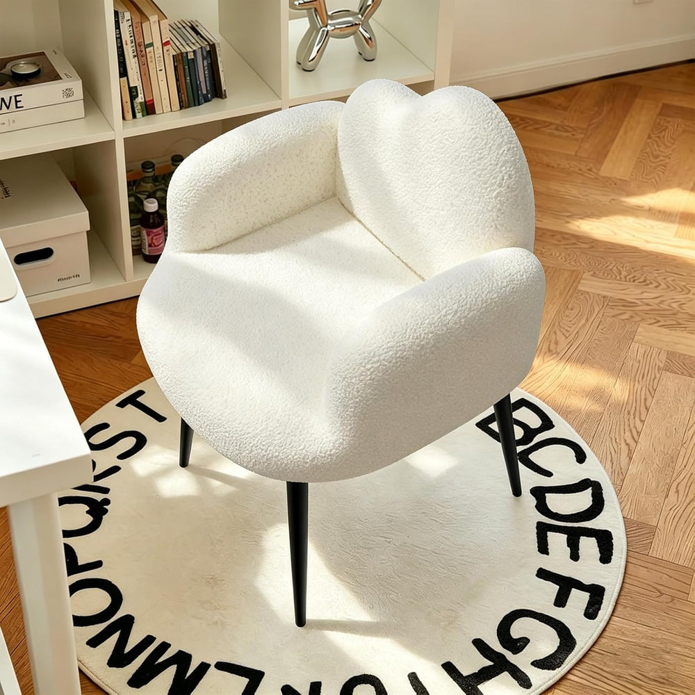 Modern Upholstered Vanity Chair with Arms, No Wheels Desk Chair, Soft Comfort...