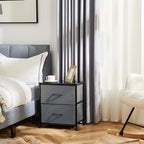 DUMOS Nightstand Set of 2, Small Dresser with 2 Fabric Drawers Side Bedroom End Table Kids Bedside Storage Furniture for 25 inch Tall Night Stand for Closet, Entryway, College Dorm, Grey, M-2 Pack