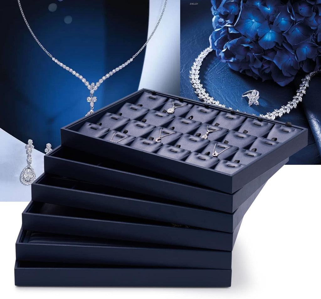 Oirlv Stackable Premium Leather Jewelry Trays 24 Grid Jewelry Organizer for Drawer Rings Earrings Holder Organizer