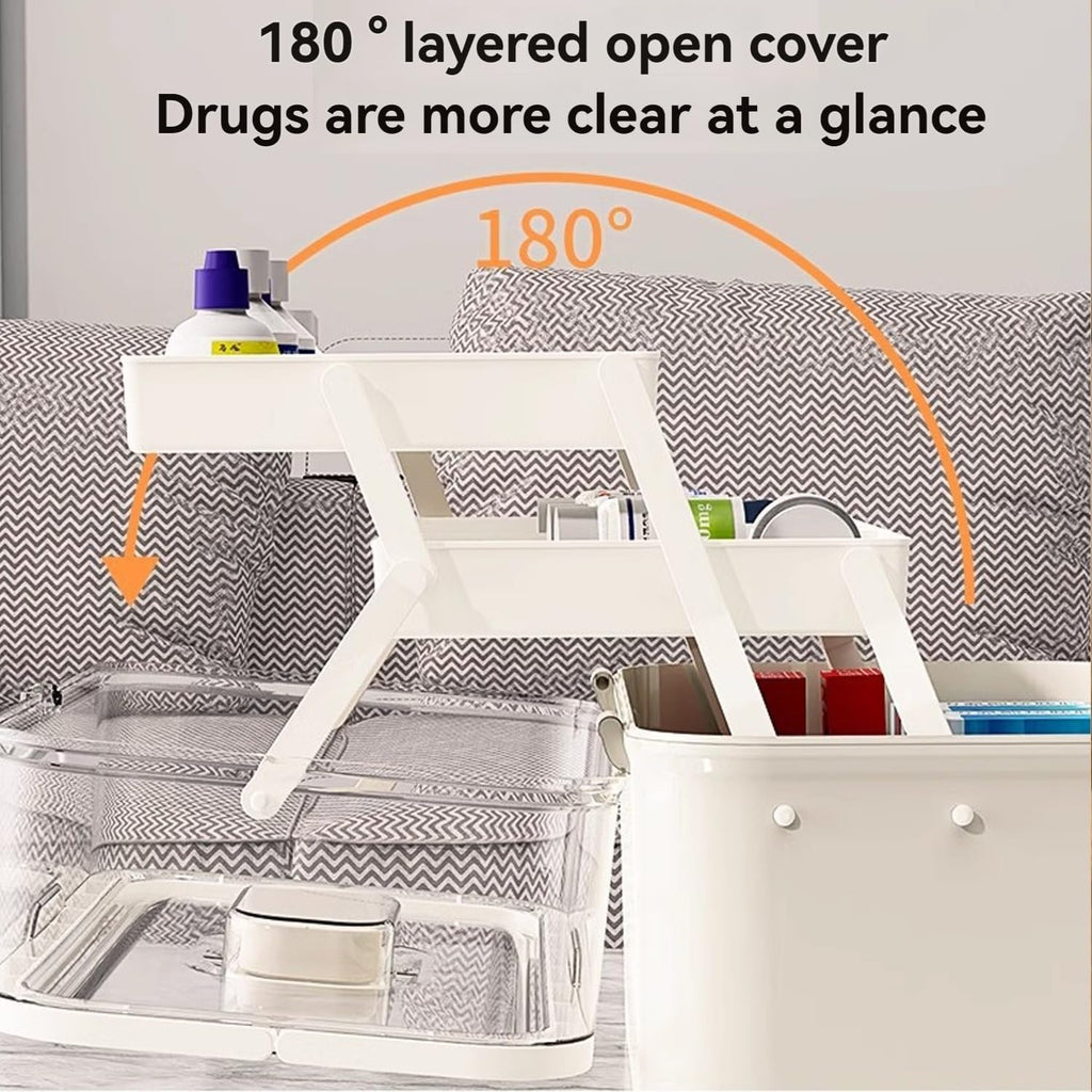 3-Tier Portable Medicine Storage Box, Medical Organizer With Removable Small Medicine Box, Dustproof & Moisture-Proof, Family Size with Transparent Visual Design, Suitable for Home&Travel Use (White)
