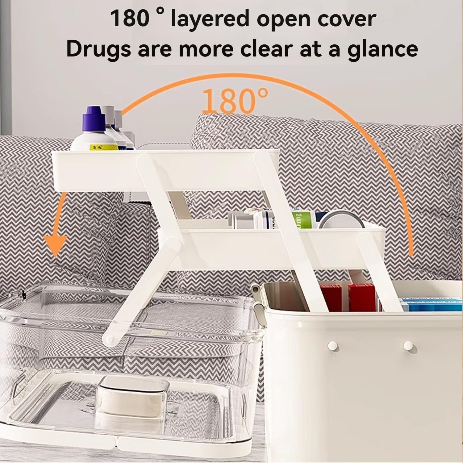 3-Tier Portable Medicine Storage Box, Medical Organizer With Removable Small Medicine Box, Dustproof & Moisture-Proof, Family Size with Transparent Visual Design, Suitable for Home&Travel Use (White)