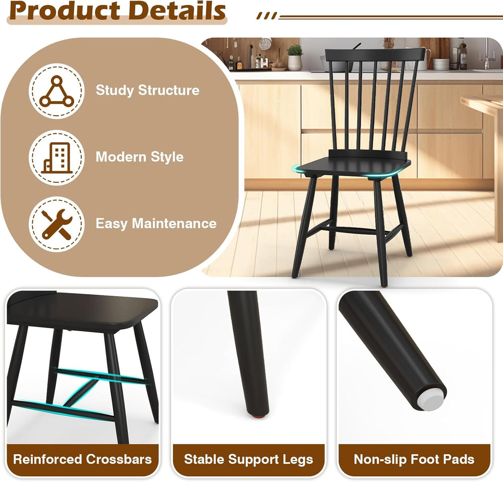 KOTEK Windsor Dining Chairs Set of 4, Wooden Kitchen Chairs with Spindle Back...