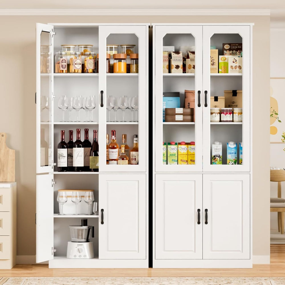 White Kitchen Pantry Cabinet, 78.7" Tall China Cabinet with Glass Doors ...