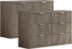 LEYAOYAO Fluted 6 Drawers Dresser Set of 2, 48" Wide Modern Chest of Drawers with Wood Grain Top, Curved Profile Design, Dresser TV Stand, Wooden Drawer Organizer for Bedroom, Living Room,Hallway,Grey