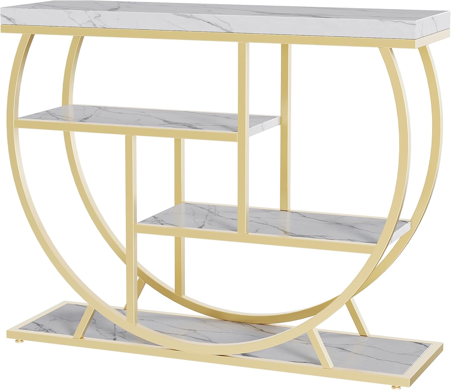 Garvee Entryway Table with Storage, Industrial 4-Tier Narrow Console Table Behind Couch with Half-Circle Base & Storage Shelves for Living Room, Hallway, Foyer