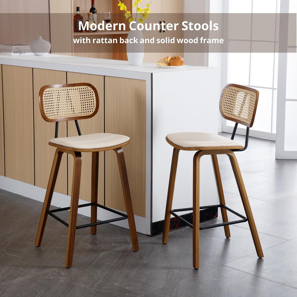 HEAH-YO Rattan Counter Stools Set of 2, 26 Inches Counter Height Bar Stools w...