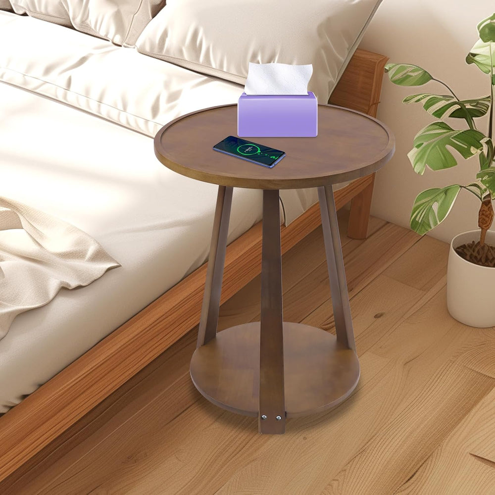 2-Tier Round Side Table - 20in Modern Solid Wood Small Round Table End Table ...