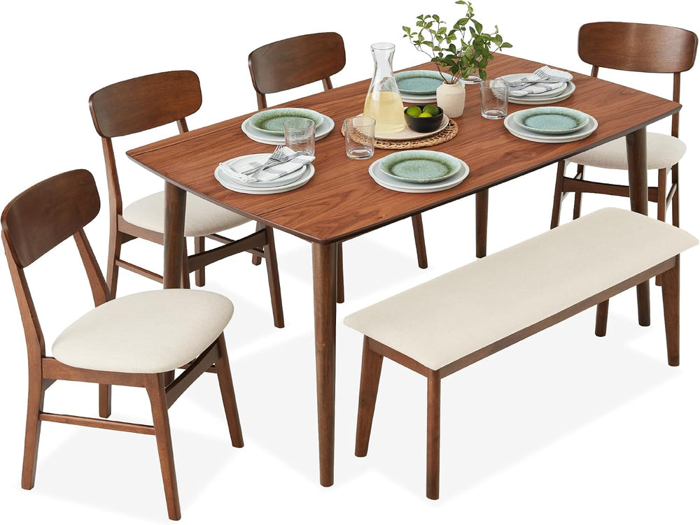 Best Choice Products 6-Piece Wooden Dining Set, Mid-Century Modern Table &amp...