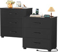 Aheaplus Night Stand Set of 2 with Charger Station, 21.7'' Wider Nightstands with 3 Wooden Drawers, Large Tall Bedside Table, Modern End Side Table Set, Nightstand for Bedroom, Black