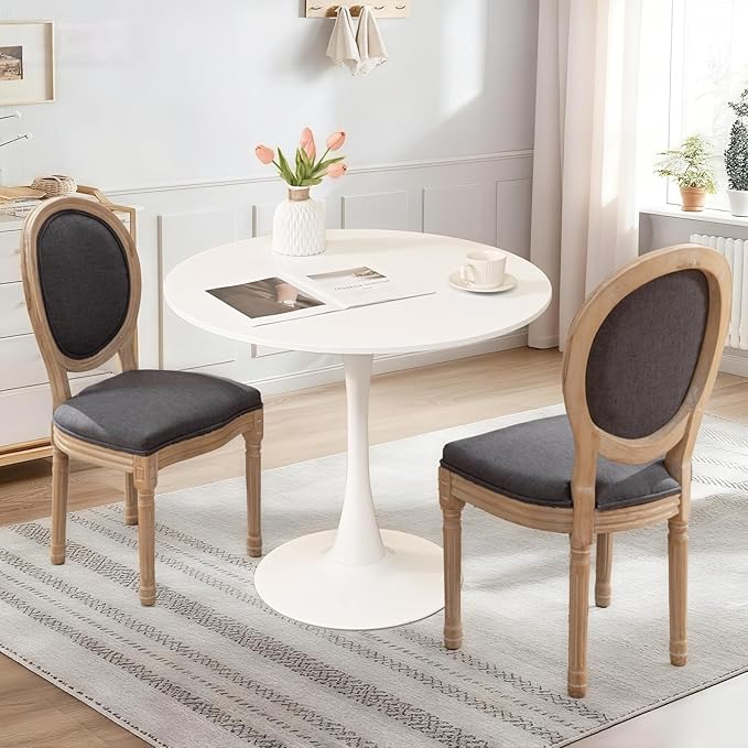 SoarFlash Kitchen Table and Chairs for 2, 31.5" Dining Table Set for 2 with French Dining Chairs, 3 Piece Round Kitchen Table Set, Dining Room Table Set for Small Space, Apartment