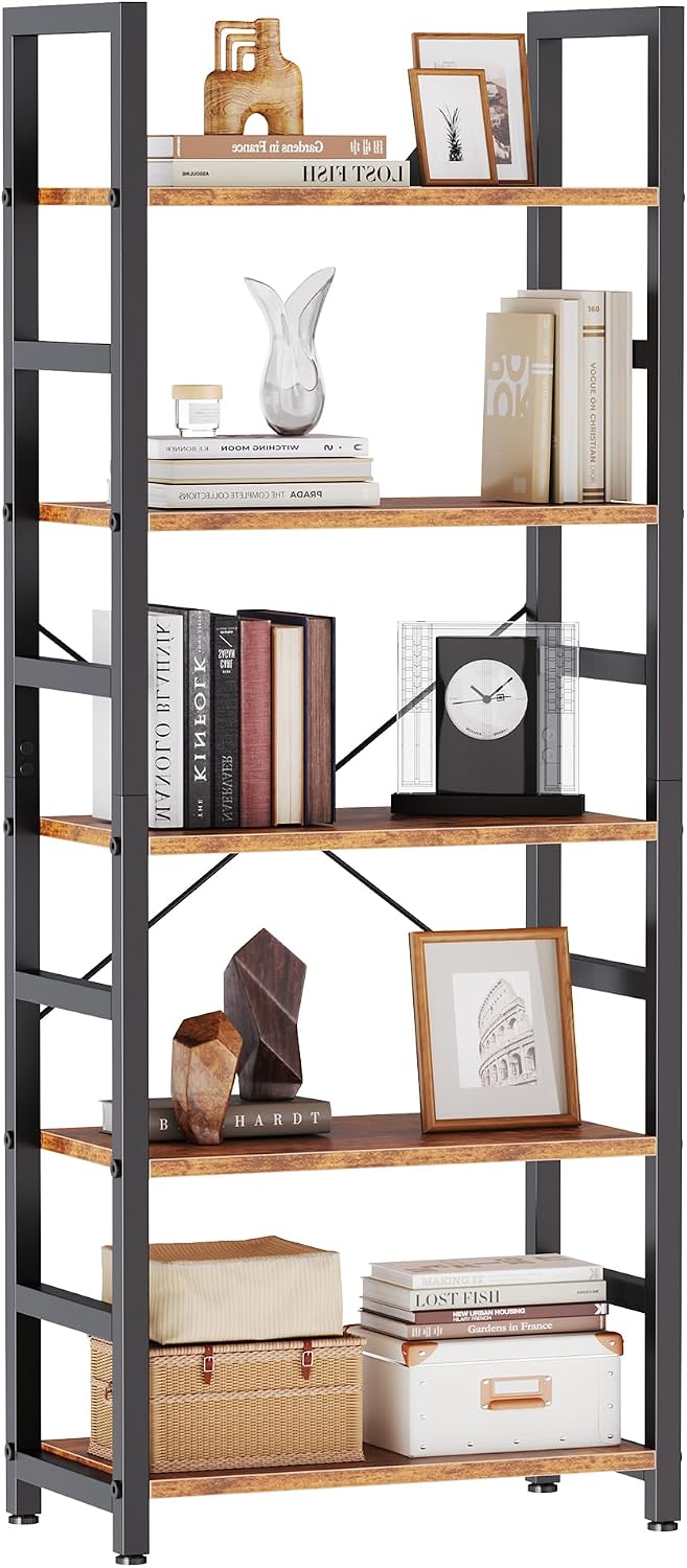 DUMOS 5-Tier Bookshelf, Modern Tall Bookcase Book Shelf Storage Organizer