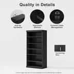 Casaphoria 62" Wooden Book Shelf, 6-Tier Bookcase, Open Bookshelf with Wide Storage Shelves for Home Office, Black